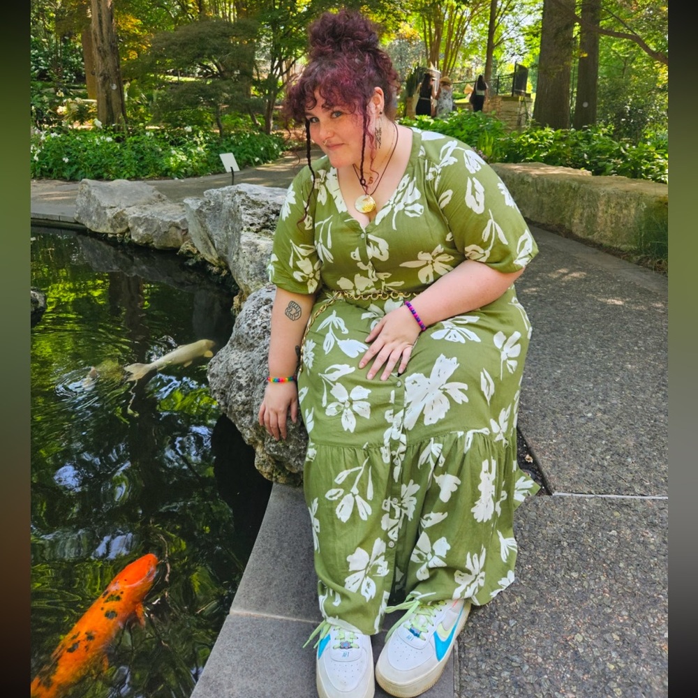 Green Tropical Floral Dress